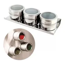 Porta Condimento Tempero Inox Magnético Imã Cozinha 3 Potes Foto  mini 1