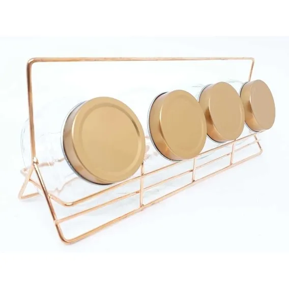 Porta Condimentos 4 Peças Com Suporte Aramado Rose Foto 1