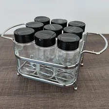 Porta Condimentos Aço Cromado 9 Potes Com Suporte Cesta Foto mini 3
