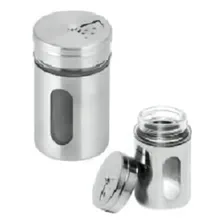 Porta Condimentos Aço Inox E Vidro Tampa Regulagem Tempero Cor Cinza Foto mini 2