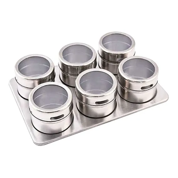 Porta Condimentos Temperos Magnetico Inox 6 Pçs Foto 1
