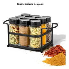 Porta Condimentos Temperos Mini Cesta Com 9 Potes De Vidro Foto mini 4