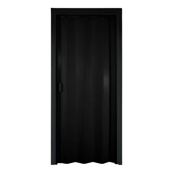 Porta Correr Sanfonada Pvc 80cm Preta Completa Para Quarto Cor Preto Foto 1