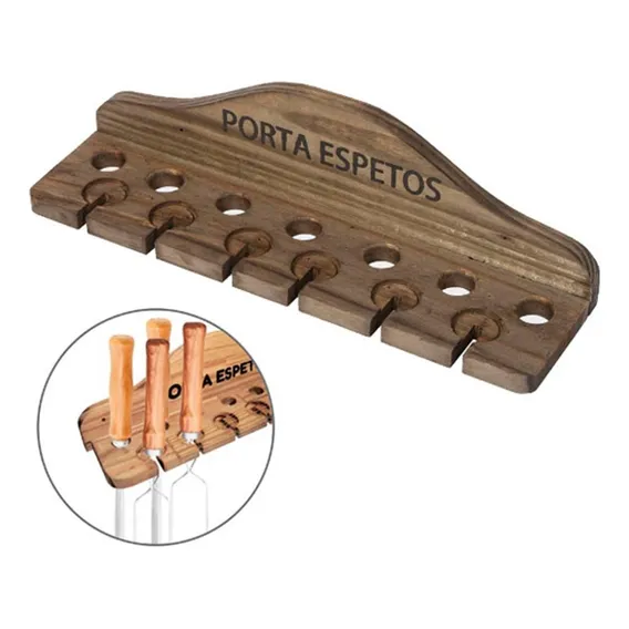 Porta Espetos De Parede Madeira Para 11 Espetos De Churrasco Foto 1