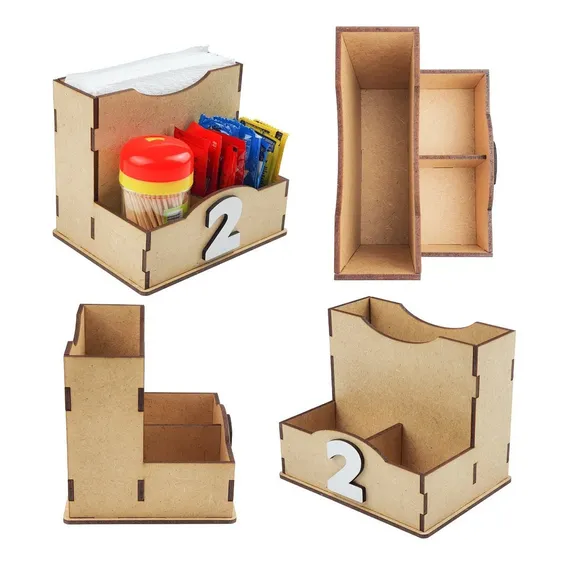 Porta Guardanapo E Sachês Para Mesa Em Mdf Crú 25 Unidades Cor Marrom Foto 1