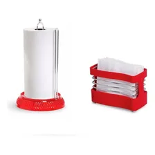 Porta Guardanapo Vermelho + Porta Papel Toalha Diamante Foto  mini 1