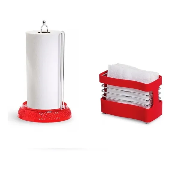 Porta Guardanapo Vermelho + Porta Papel Toalha Diamante Foto 1