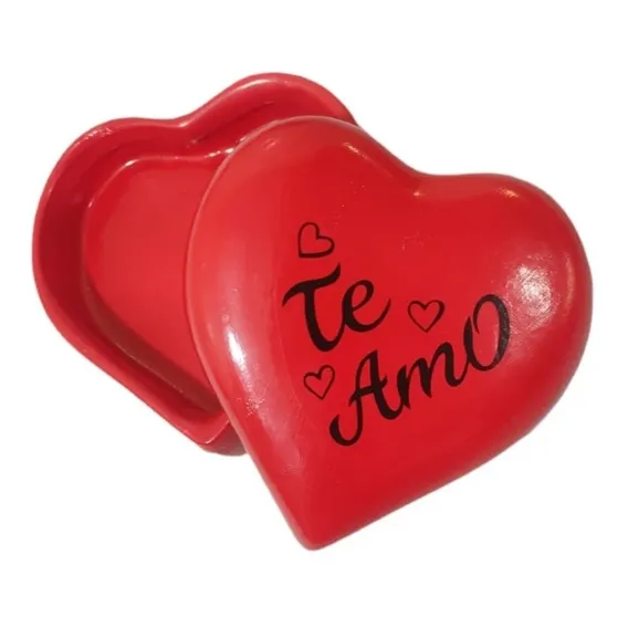 Porta Joia Em Formato De Coração Vermelho De Ceramica Te Amo Foto 1