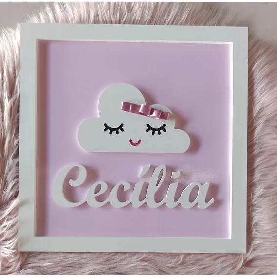 Porta Maternidade Nome Cursivo Relevo Mdf 30 Cm Modelos Cor Rosa Foto 1