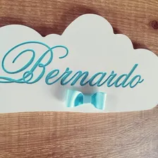 Porta Maternidade Placa Nuvem Com Nome Entalhado Mdf Foto mini 3