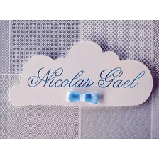 Porta Maternidade Placa Nuvem Com Nome Entalhado Mdf Foto mini 4