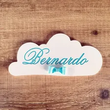 Porta Maternidade Placa Nuvem Com Nome Entalhado Mdf Foto mini 1