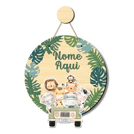 Porta Maternidade Safari Baby Aquarela E Nome Personalizado Cor Bichinhos Safari Baby Aquarelado Foto 1