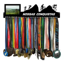 Porta Medalha Casal Bike/corrida Portaretrato Até100medalhas Cor Preto Foto mini 2
