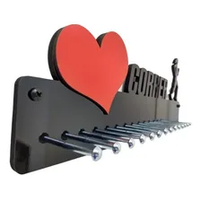 Porta Medalha Corrida Fem Amo Correr Coração Vermelho Cor Preto Foto  mini 1