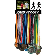 Porta Medalha Corrida Rua Casal Até 50 Medalhas Portaretrato Cor Preto Foto  mini 1