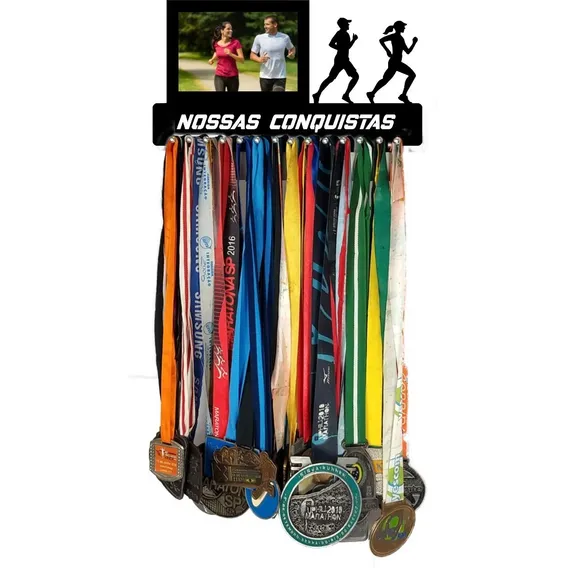 Porta Medalha Corrida Rua Casal Até 50 Medalhas Portaretrato Cor Preto Foto 1