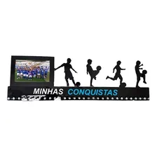 Porta Medalha Futebol Kids Porta Retrato Até 100 Medalhas Cor Preto Foto mini 2
