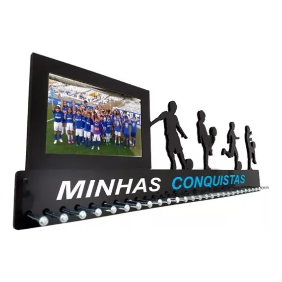Porta Medalha Futebol Kids Porta Retrato Até 100 Medalhas Cor Preto Foto 1