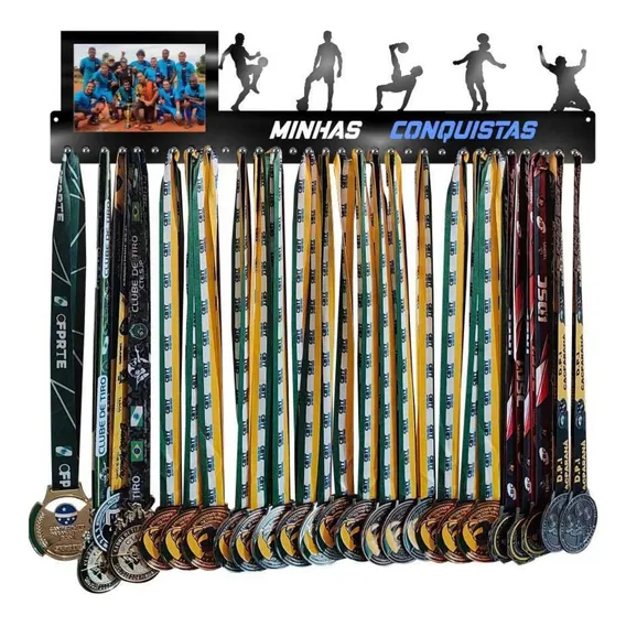 Porta Medalha Futebol Porta Retrato Para Até 100 Medalhas Cor Preto Foto 1