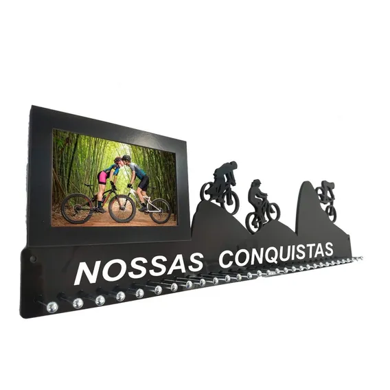 Porta Medalha M Bike Casal Porta Retrato P/ Até 100 Medalhas Cor Preto Foto 1
