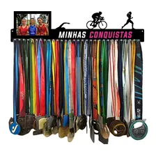 Porta Medalha Triathlon Fem Portaretrato P Até 100 Medalhas Cor Preto Foto mini 2