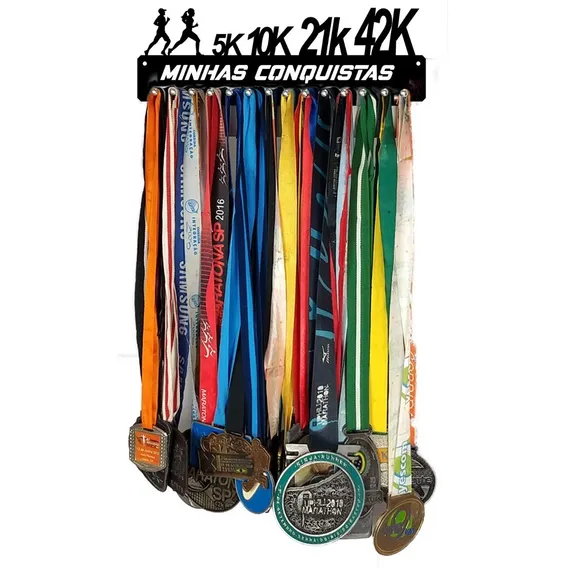 Porta Medalhas Corredores 5k-10k-21k-42k Paraaté50medalhas Cor Preto Foto 1