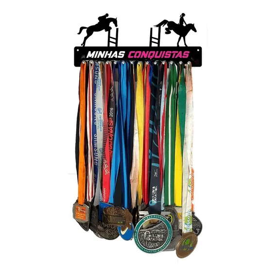 Porta Medalhas Hipismo Feminino Para Até 50 Medalhas Cor Preto Foto 1