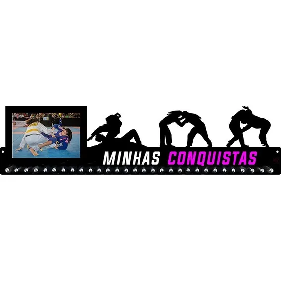 Porta Medalhas Jiu Jitsu Fem Portaretrato P Até 100 Medalhas Cor Preto Foto 1