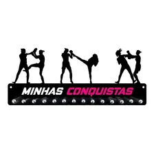 Porta Medalhas Kickboxing Feminino Para Até 50 Medalhas Cor Preto Foto  mini 1