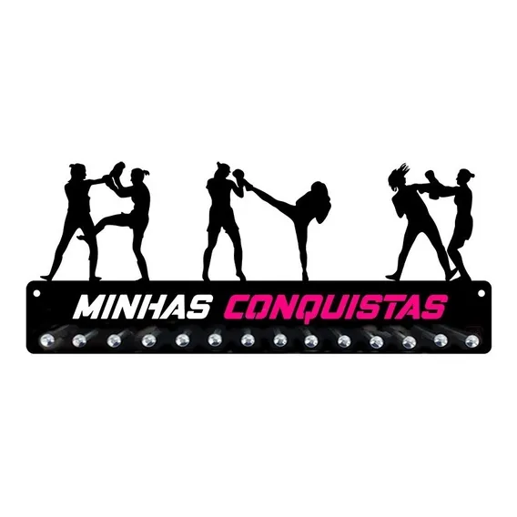 Porta Medalhas Kickboxing Feminino Para Até 50 Medalhas Cor Preto Foto 1