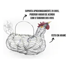 Porta Ovos Galinha Arame Cesta Retrô Grande Cabe 20 Ovos Cor Preto Foto mini  3