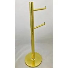 Porta Papel Higiênico Chão Redondo Duplo Latão Dourado 4031 Foto mini 2