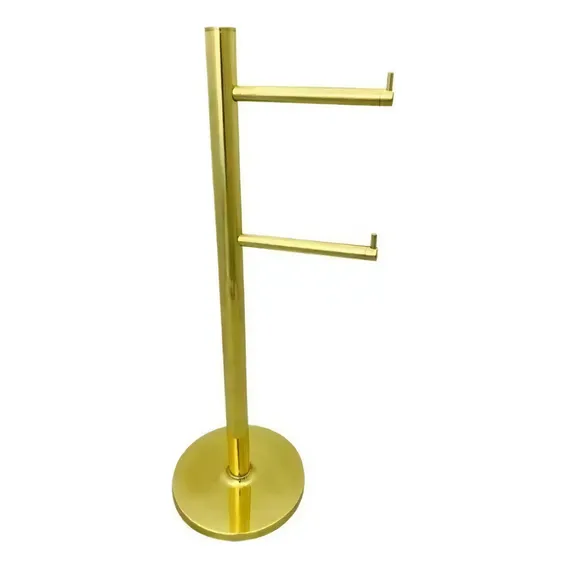 Porta Papel Higiênico Chão Redondo Duplo Latão Dourado 4031 Foto 1