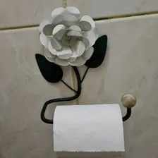 Porta Papel Higiênico De Parede Em Ferro Com Rosa Cor Branco Foto mini  2