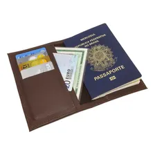 Porta Passaporte Carteira Cartões Doc Couro Ecologico Ondas Cor Café Foto  mini 1