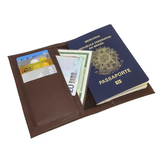 Porta Passaporte Carteira Cartões Doc Couro Ecologico Ondas Cor Café Foto 1
