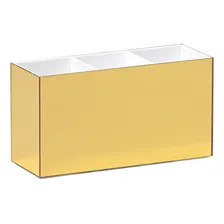 Porta Pincel Em Acrílico Dourado Com Branco - 3 Divisórias Foto mini  2