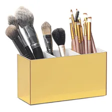 Porta Pincel Em Acrílico Dourado Com Branco - 3 Divisórias Foto  mini 1