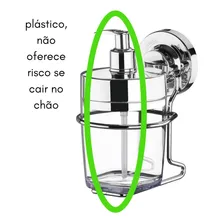 Porta Sabonete Líquido Com Ventosa Suporte Aço Carbono Não Oxida Future 4014 Sem Furos Saboneteira Foto mini  3