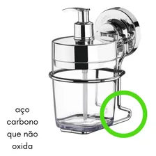 Porta Sabonete Líquido Com Ventosa Suporte Aço Carbono Não Oxida Future 4014 Sem Furos Saboneteira Foto mini 4