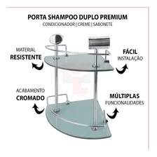 Porta Shampoo Banheiro Duplo Vidro Luxo Canto Box Cromado Foto mini 2