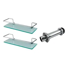 Porta Shampoo Banheiro Suporte Vidro Cromado + Tubo Ligação Foto mini 1