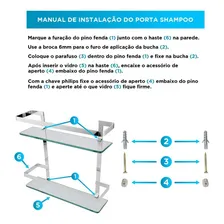 Porta Shampoo Reto Duplo Luxo Banheiro Vidro 6mm Com Grade Foto mini 2