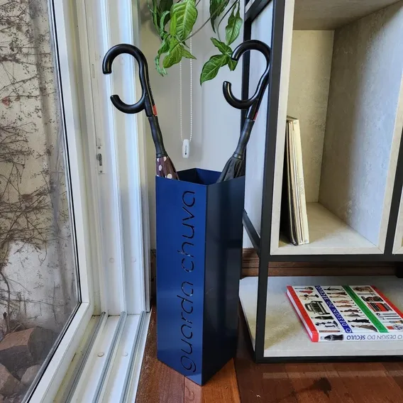 Porta Suporte Guarda-chuva Vazado Preto Cor Azul Escrito Foto 1