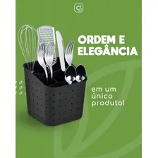 Porta talher escorredor preto com divisorias para cozinha Dasplast Foto mini  2