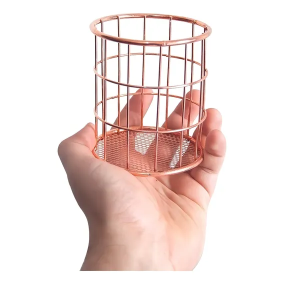 Porta Talher Pincel Organizador Aramado Bronze Cor Rosa Foto 1