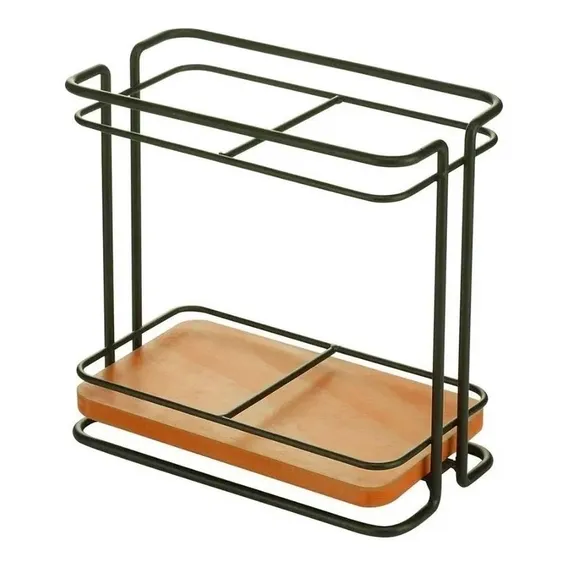 Porta Talheres Metal Wood Rack Preto 44416 Urban Foto 1