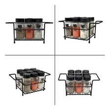Porta Tempero 9 Potes Plastico Suporte Cozinha +kit 3 Quadro Cor Preto Foto mini 2