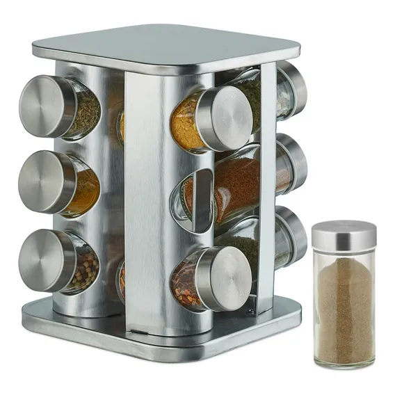 Porta Tempero Condimento Inox 12 Potes Suporte Girat贸rio Foto 1